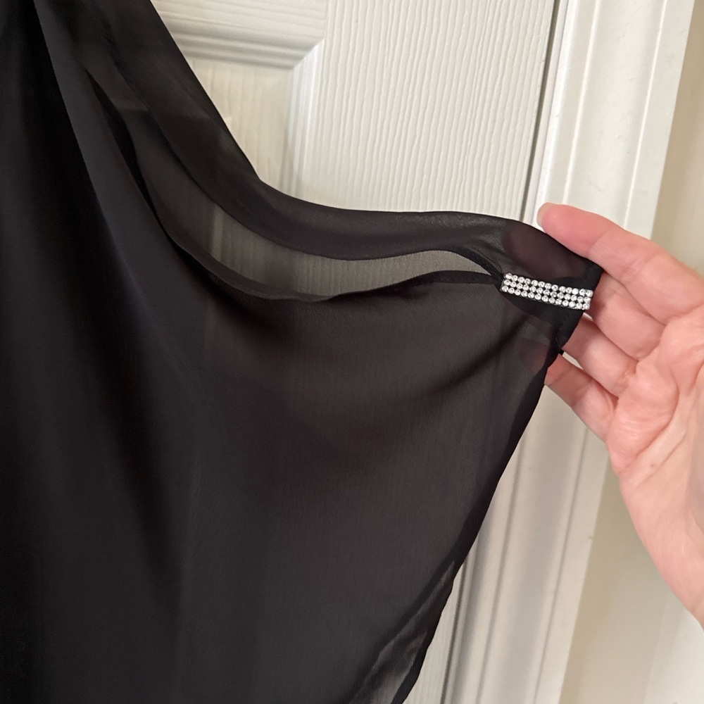 MSK Black Chiffon Overlay Dress L Rhinestone Trim Evening Cocktail - Picture 5 of 5
